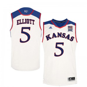 Men's Kansas #5 Elijah Elliott White Stitched Jerseys 489964-755