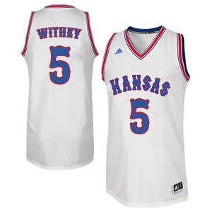 Men's Kansas Jayhawks #5 Jeff Withey White Retro Throwback NCAA Jerseys 953571-335