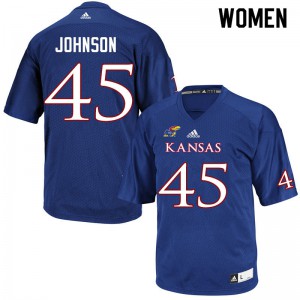 Women University of Kansas #45 Issaiah Johnson Royal Football Jersey 529411-426