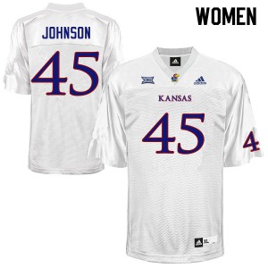 Women's Kansas Jayhawks #45 Issaiah Johnson White Football Jerseys 239231-651