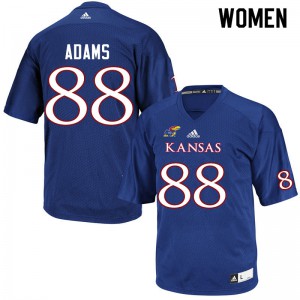 Women Kansas Jayhawks #88 Tre Adams Royal Stitch Jerseys 722218-120