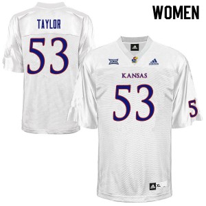 Women University of Kansas #53 Caleb Taylor White Stitched Jerseys 625878-652