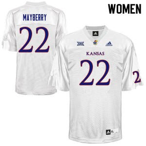 Women's Jayhawks #22 Duece Mayberry White Football Jersey 984997-279