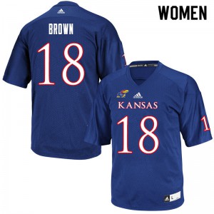 Womens University of Kansas #18 Jordan Brown Royal Football Jerseys 147011-512
