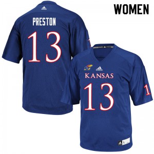 Women's Kansas #13 Jordan Preston Royal Player Jersey 415419-255