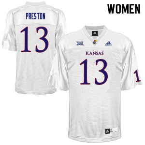 Women's Kansas Jayhawks #13 Jordan Preston White NCAA Jerseys 795978-816