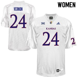 Women's University of Kansas #24 Reis Vernon White Official Jerseys 113358-904
