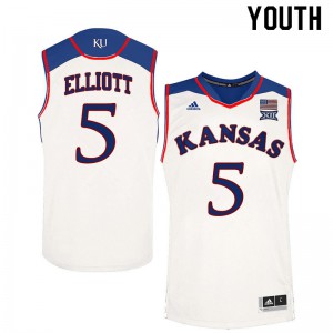 Youth University of Kansas #5 Elijah Elliott White High School Jerseys 489640-259