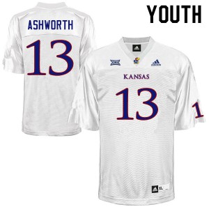 Youth Kansas #13 Luke Ashworth White Embroidery Jerseys 877273-349