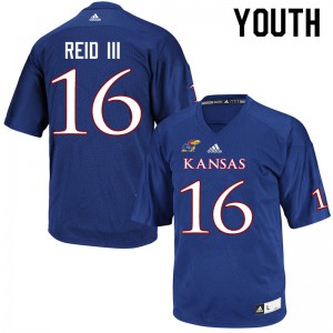 Youth University of Kansas #16 Thomas Reid III Royal Embroidery Jersey 723857-628