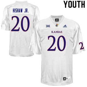 Youth University of Kansas #20 Daniel Hishaw Jr. White NCAA Jersey 517879-744