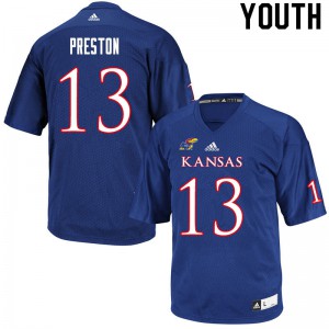 Youth University of Kansas #13 Jordan Preston Royal Player Jerseys 570333-342