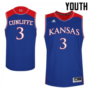 Youth University of Kansas #3 Sam Cunliffe Royal Embroidery Jersey 785041-268